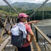Songhee crossing the Puente del Occidente on the pedestrian walkway