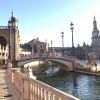 A little man-man river that circles around the Spanish Plaza in Seville, Spain