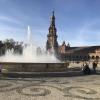 A fountain in the center of the Spanish Plaza in Seville, Spain