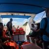 The inside of our boat, where we were served water and snacks