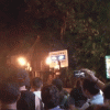 A Thumbuakar performance where pyro warriors twirl fire and throw flames around