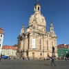 Destroyed during WWII, the Frauenkirche, or Church of Our Lady, was rebuilt with some of the darker bricks from the original chruch in the center of Dresden's Altstadt in the Neumarkt Square
