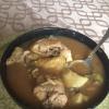 This is an example of fufu. Another way to eat it is to put the cassava dough on the bottom of the bowl and scoop up the dough with a spoon. This was a spicy dinner. 