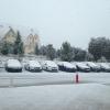 Snowy roads means that cars stayed on campus for the day