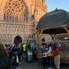 Booths surround the cathedral for a month