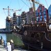 Pirate ship in the harbor