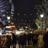 All of the beautiful lights at the Christmas market at night