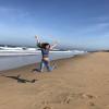 Jumping with joy at the sight of the Mediterranean Sea
