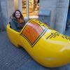 Here I am "trying on" a wooden clog, I think it's a little big!