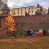 An unknown artist levels a mural of the Czech flag on the Olomouc wall