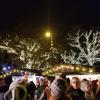 All of the cottages and trees are covered in beautiful lights