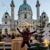 My friend Elli jumping for joy at the Karlsplatz market!