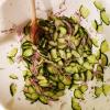 We made a cucumber salad to serve with the falafel. 