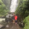 My mom and I in front of the Peguche waterfall in Otavalo