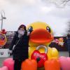 A cute duck statue provides visitors with another photo opportunity