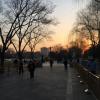 Sunrise over Tiananmen Square, a large plaza in the center of Beijing