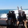 My friends and I on the ferry leaving Robben Island
