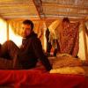 My friends waking up in the Bedouin tent in which we stayed overnight 