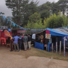 The homemade huts of the business fair