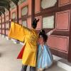 Introducing the fashion of the royal palace. For kings, yellow or red embroidered gown with a hat. For the princesses, colorful silk hanbok dress with braided hair.