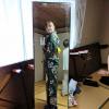 I got a green and gold yukata with a yellow obi (belt)