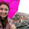 It is customary to take a selfie from the top of the bridge so here is mine! It took me awhile to get this photo because the wind kept blowing my umbrella!