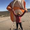 The wind was really strong on the top of the dune, so we made a kite out of our tent!