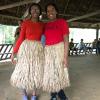My friend and me wearing the skirts of the tribe