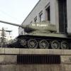 A T-34 tank in front of the museum that says "For the Motherland!" on the side