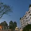 The sky after the sunset with buildings that looked very European 