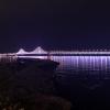 The bridge lit up at night!