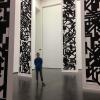 Me standing next to some very large pieces of modern artwork in Toulouse, France