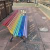 A bright rainbow bench spotted in the Canary Islands, Spain