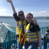 Here I am with Abby on the top floor of the boat-life jackets were a must!