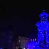 It wasn't just the buildings that were used in the festival. In this picture, lasers were projected on of the fountains.