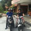 A fellow American teacher and I preparing to drive motorbikes for the first time during our trip to Ninh Binh. 