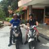 A fellow American teacher and I preparing to drive motorbikes for the first time during our trip to Ninh Binh. 