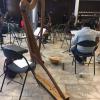 Harps and a lute on the floor