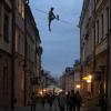There is a lot of art in Lublin streets, including this statue that hangs over one of the main tourist streets here
