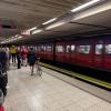 An Athens subway train pulls out of the station