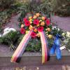 A wreath at the tomb of an unknown soldier; not many people attended the memorial service  