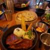 Donkatsu with some pork dumplings (called "mandu" in Korean) at Simpo (pronounced "SHimpo")