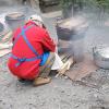 Here, a man cooks rice to make mochi. Have you ever eaten mochi?