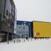 The exterior of an Ikea! Ikea is originally from Finland's Nordic Neighbor, Sweden.