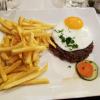 My first meal in France which is a hamburger topped with egg 