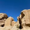 With the lack of big cities around Wadi Rum, the sky is clear blue, and complements the browns and reds of the monochrome rocks