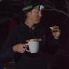 Enjoying a cup of coffee and using my trusty headlamp!