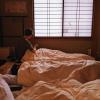 Waking up in our very first Onsen Ryokan, a traditional Japanese inn with a hot spring inside!