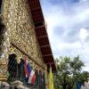 The flag of Thailand outside of a Buddhist temple