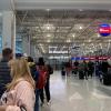 Long line at the security check-point at the airport